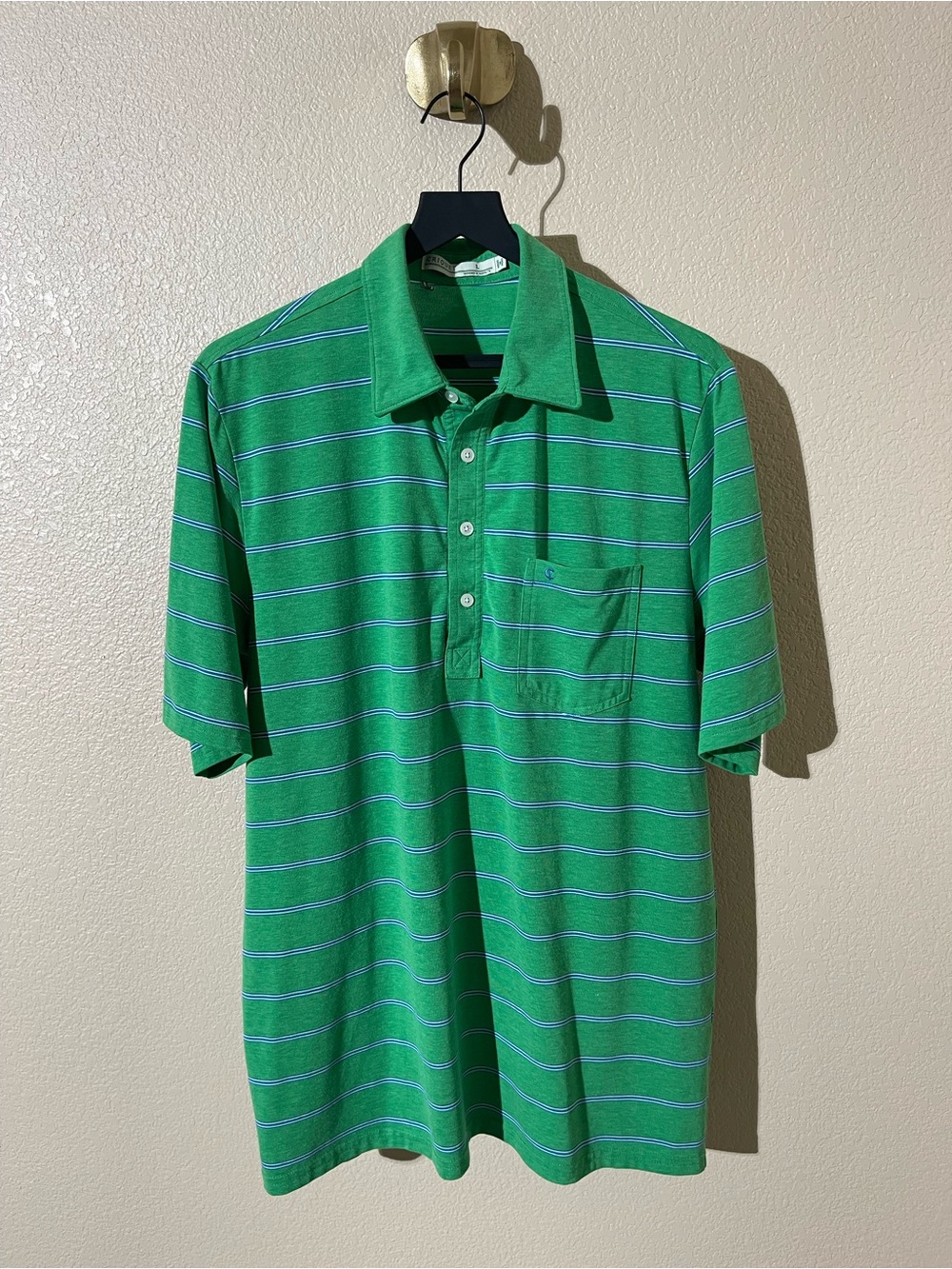 Criquet Green Polo with Blue and White Stripes
